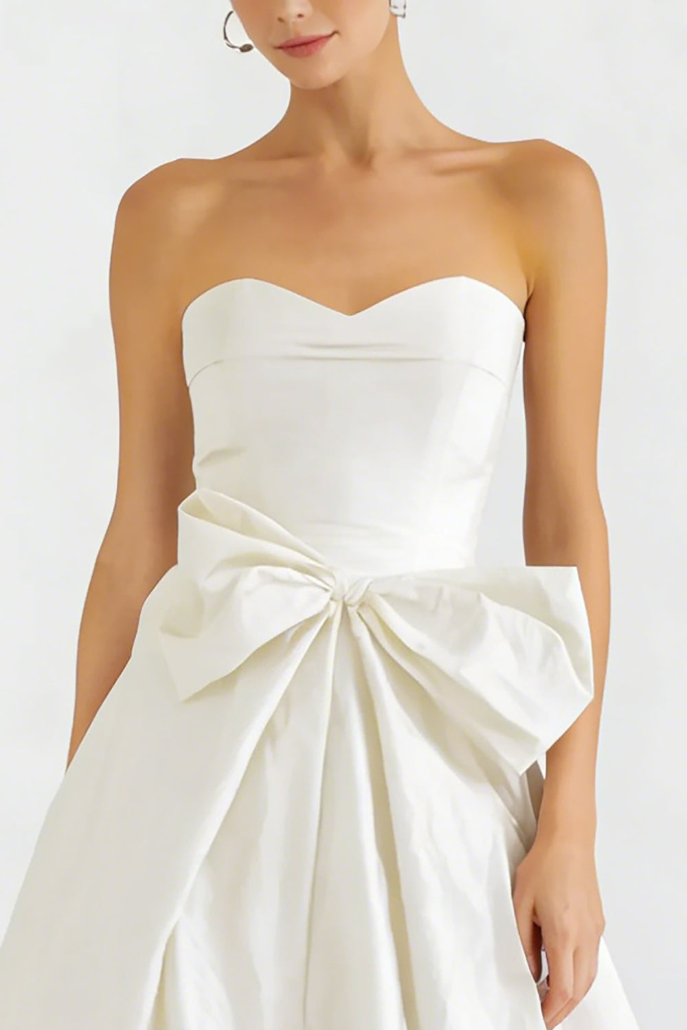 White Satin Sweetheart A Line Long Engagement Dress with Bow