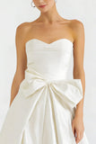White Satin Sweetheart A Line Long Engagement Dress with Bow