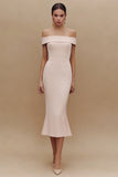 White Mermaid Off the Shoulder Midi Engagement Dress