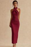 Simple Ivory Halter Bodycon Maxi Engagement Dress