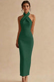 Simple Ivory Halter Bodycon Maxi Engagement Dress