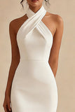 Simple Ivory Halter Bodycon Maxi Engagement Dress