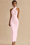 Simple Ivory Halter Bodycon Maxi Engagement Dress