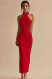 Simple Ivory Halter Bodycon Maxi Engagement Dress
