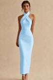 Simple Ivory Halter Bodycon Maxi Engagement Dress