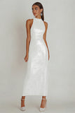 Sparkly White Sequins Sheath Maxi Engagement Dress