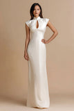 Ivory Sheath Satin Cap Sleeves Maxi Engagement Dress