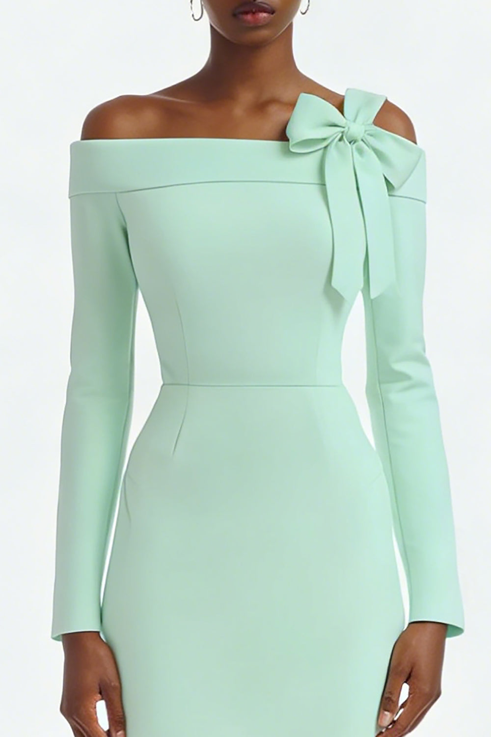 Ivory Bodycon Off the Shoulder Midi Engagement Dress with Slit