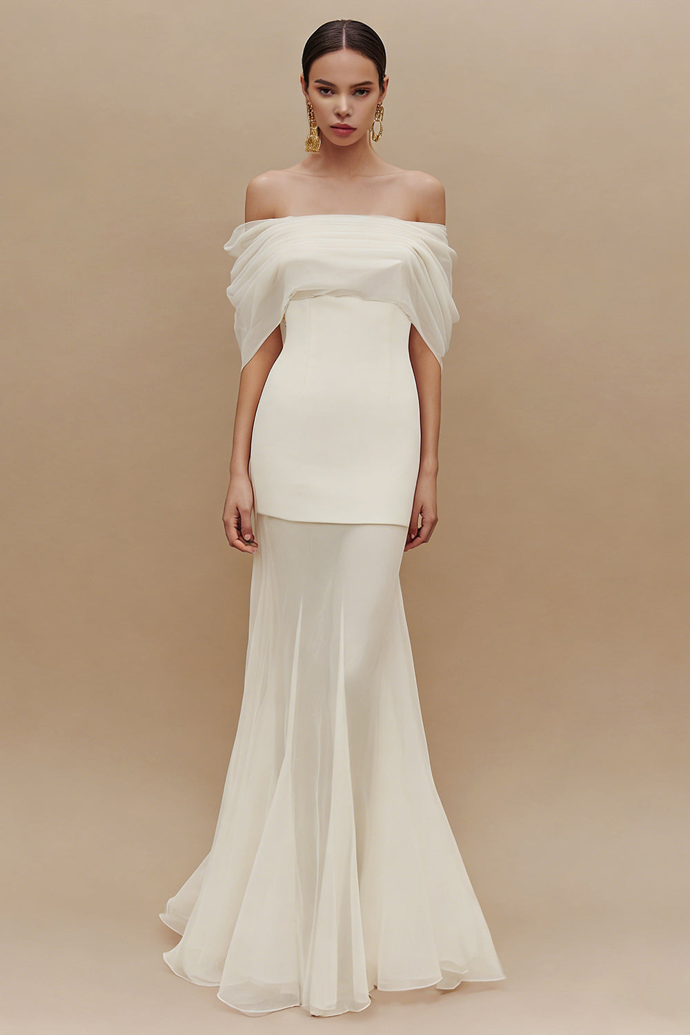 Ivory Sheath Off the Shoulder Long Engagement Dress