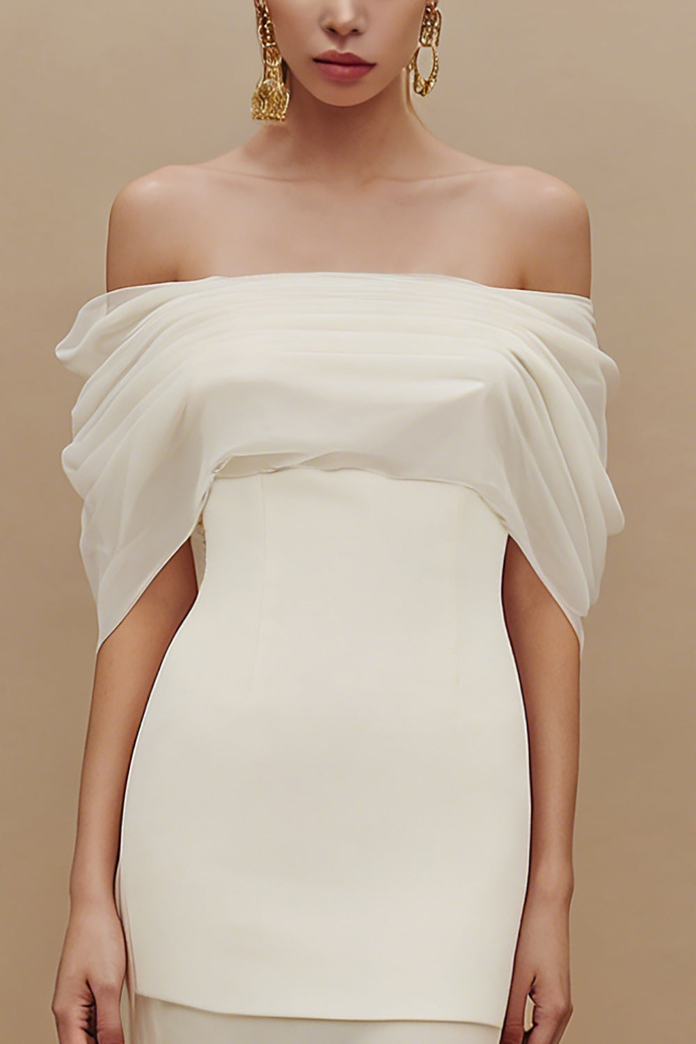 Ivory Sheath Off the Shoulder Long Engagement Dress