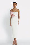 Ivory Sheath One Shoulder Midi Engagement Dress with Bow