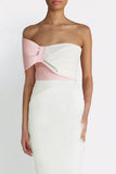 Ivory Sheath One Shoulder Midi Engagement Dress with Bow