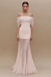 Ivory Sheath Off the Shoulder Long Engagement Dress
