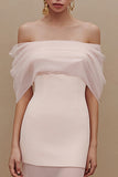 Ivory Sheath Off the Shoulder Long Engagement Dress