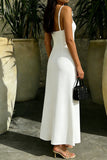White Sheath Spaghetti Straps Midi Engagement Dress with Slit