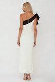 Black and White Sheath One Shoulder Long Formal Dress