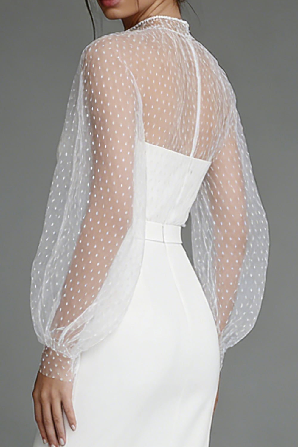 Ivory Sheath Puff Sleeves Midi Engagement Dress