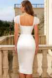Ivory Bodycon Square Neck Midi Corset Engagement Dress with Sleeves