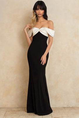 Black and White Mermaid Off the Shoulder Long Formal Dress