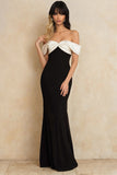 Black and White Mermaid Off the Shoulder Long Formal Dress