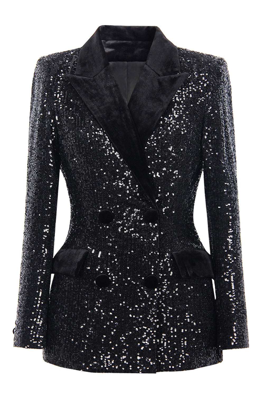 Sparkly Black Sequin Peak Lapel Women Prom Blazer