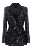 Sparkly Black Sequin Peak Lapel Women Prom Blazer