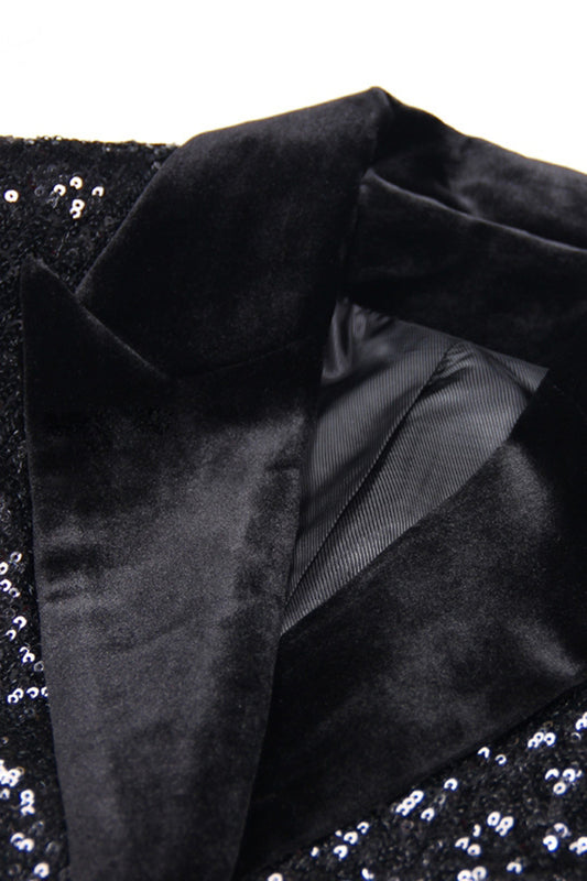 Sparkly Black Sequin Peak Lapel Women Prom Blazer
