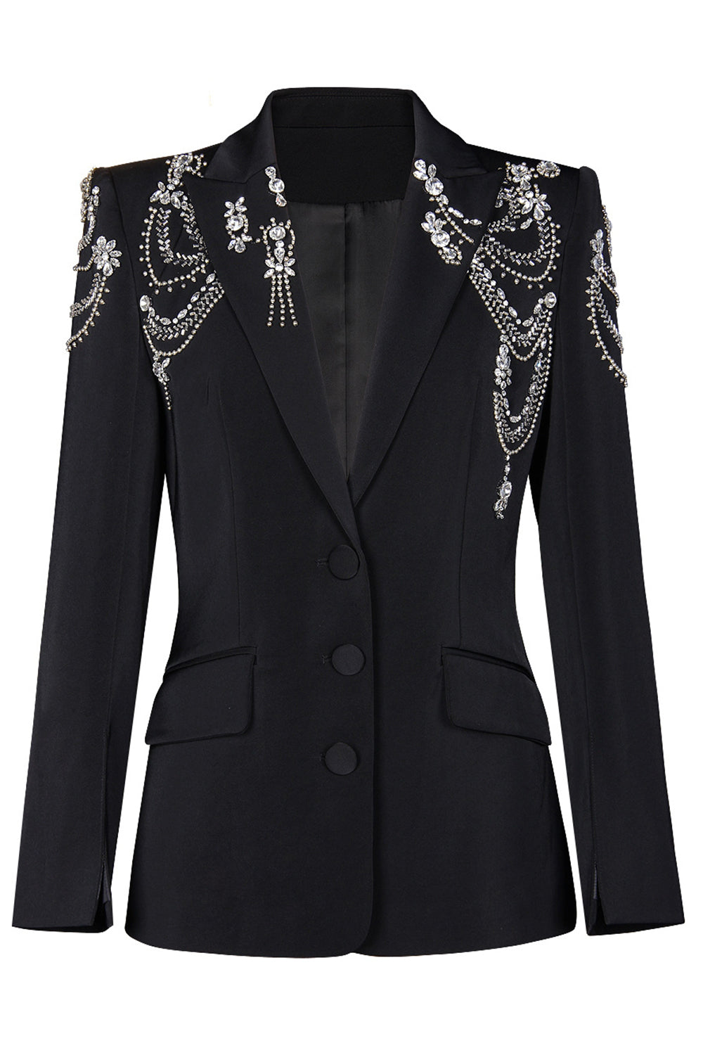 Sparkly Black Shawl Lapel Women Prom Blazer Jacket with Rhinestones