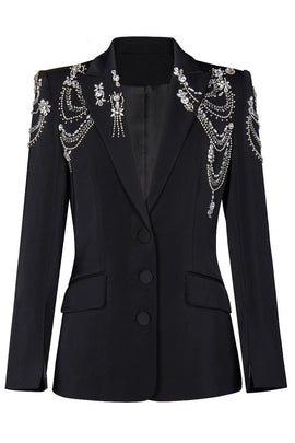 Sparkly Black Shawl Lapel Women Prom Blazer Jacket with Rhinestones