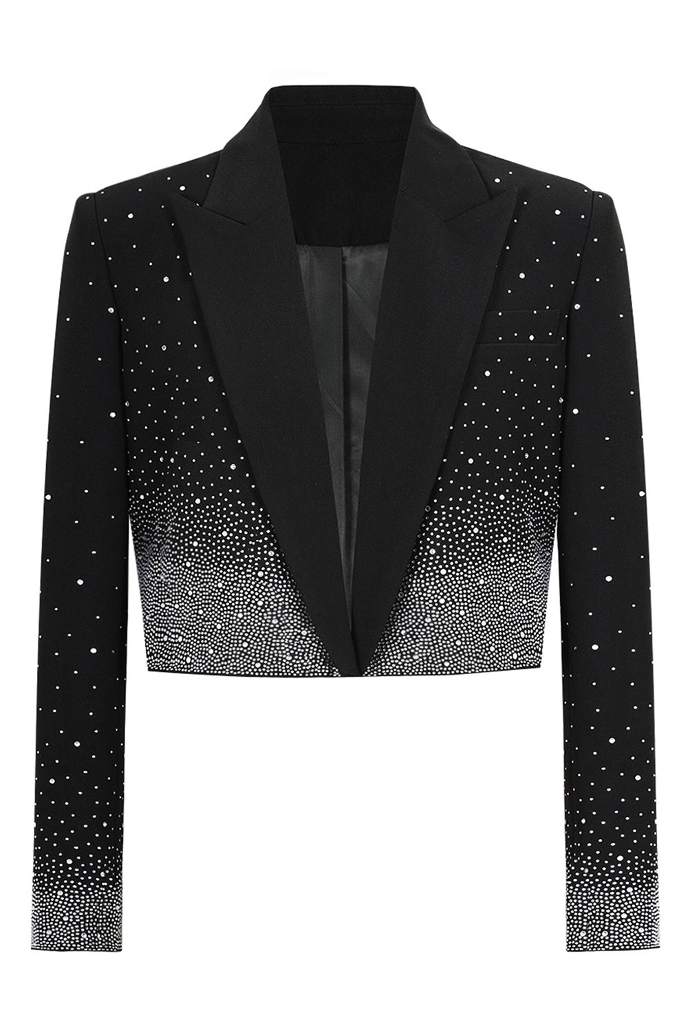 Sparkly Black Peak Lapel Beaded Women Prom Blazer with Sleeves