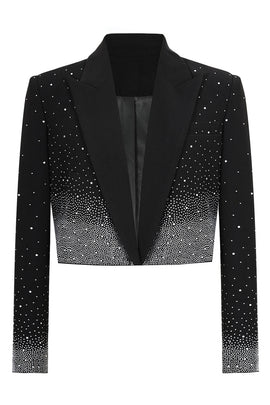 Sparkly Black Peak Lapel Beaded Women Prom Blazer with Sleeves