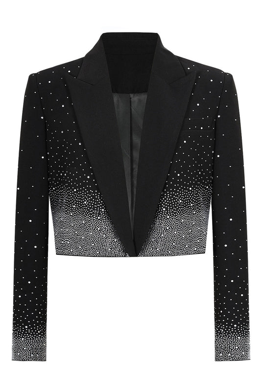 Sparkly Black Peak Lapel Beaded Women Prom Blazer with Sleeves