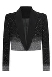 Sparkly Black Peak Lapel Beaded Women Prom Blazer with Sleeves