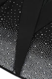 Sparkly Black Peak Lapel Beaded Women Prom Blazer with Sleeves