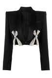 Sparkly Black Shawl Lapel Women Prom Blazer with Bows