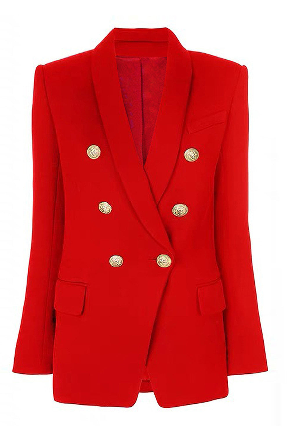 Red Shawl Lapel Double Breasted Women Prom Blazer