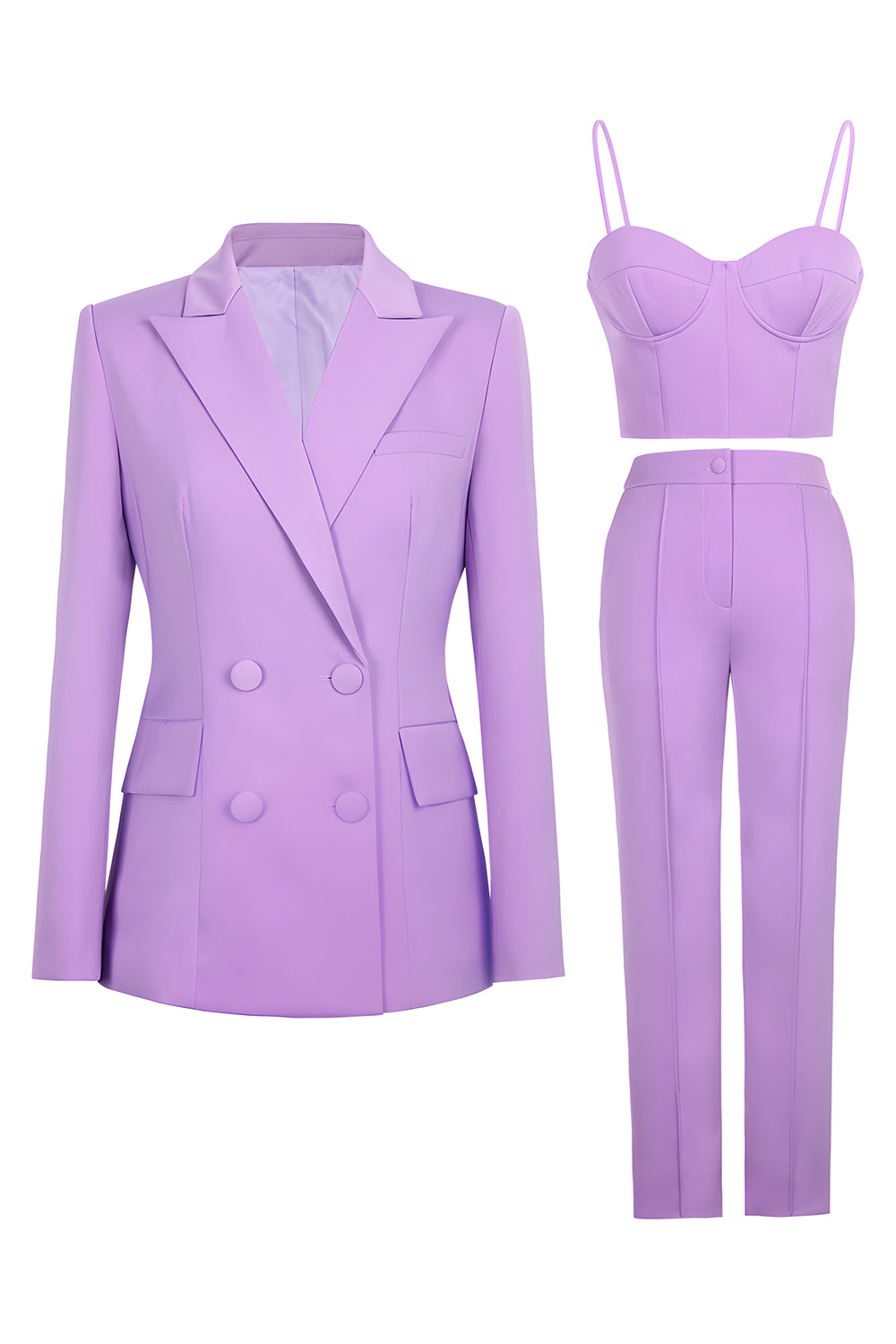 3 Piece Purple Peak Lapel Double Breasted Women Business Suits