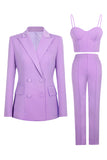 3 Piece Purple Peak Lapel Double Breasted Women Business Suits