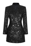 Sparkly Black Sequin Shawl Lapel Women Prom Blazer with Sleeves