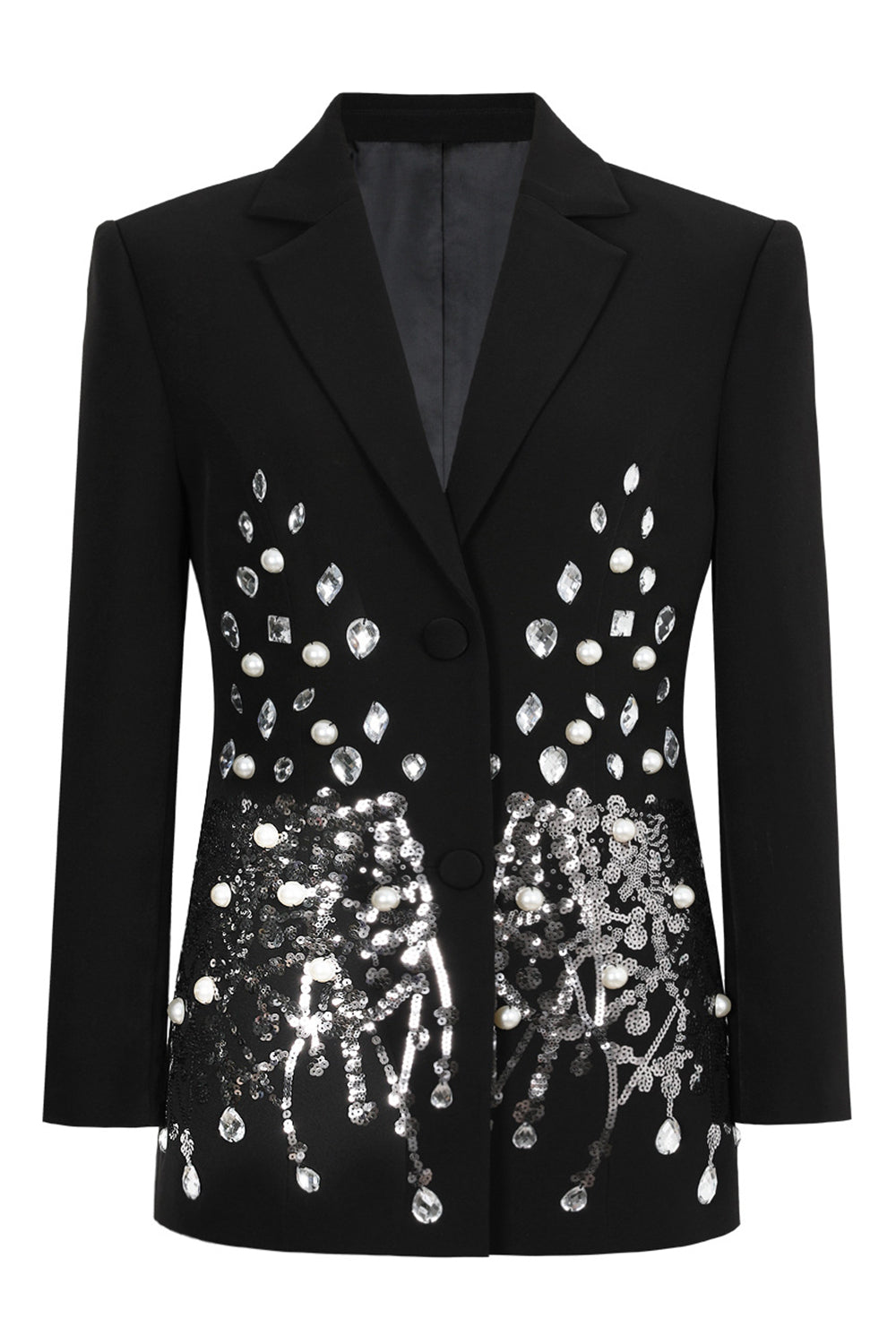Sparkly Black Sequin Notched Lapel Women Prom Blazer with Rhinestones