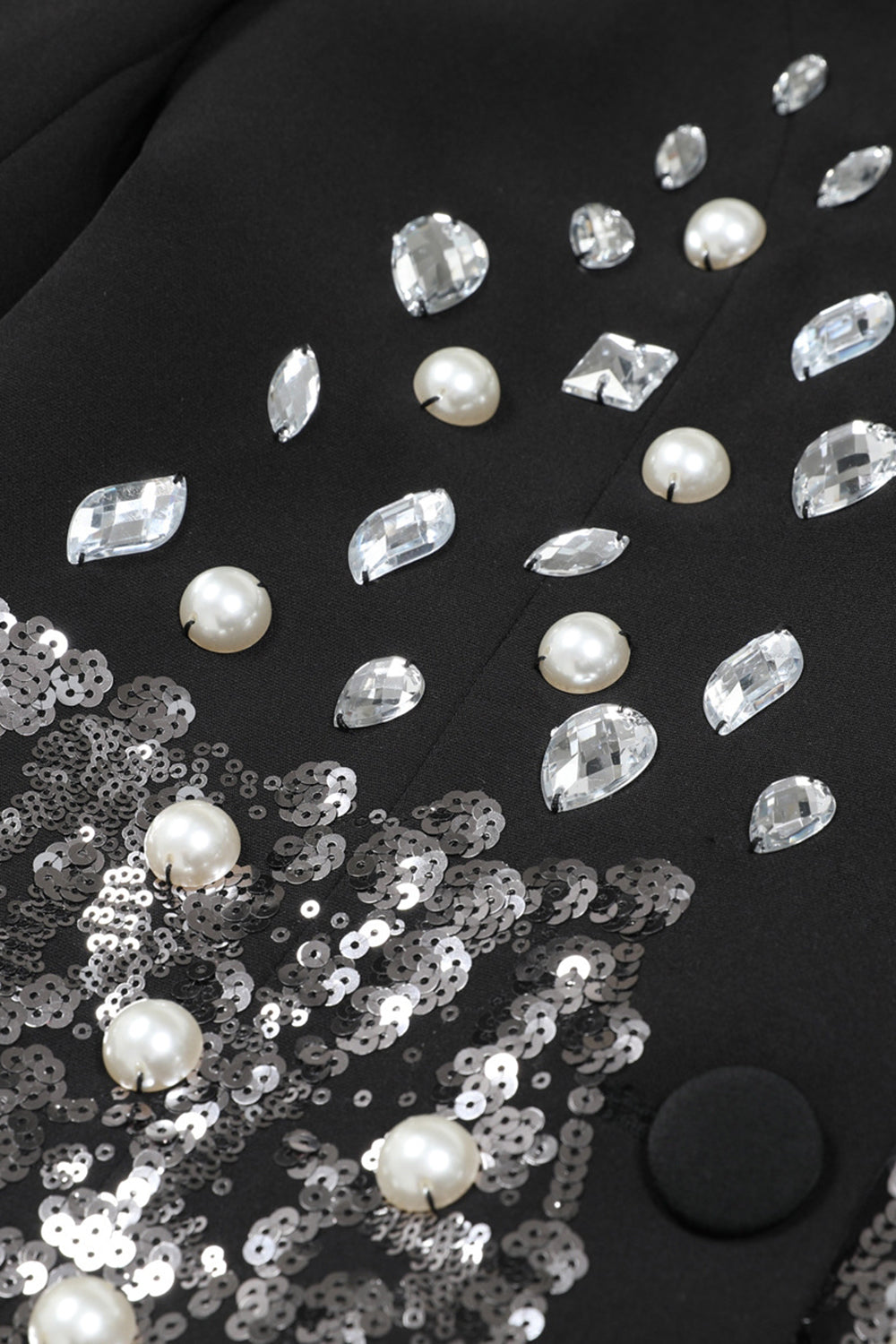 Sparkly Black Sequin Notched Lapel Women Prom Blazer with Rhinestones
