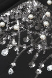 Sparkly Black Sequin Notched Lapel Women Prom Blazer with Rhinestones