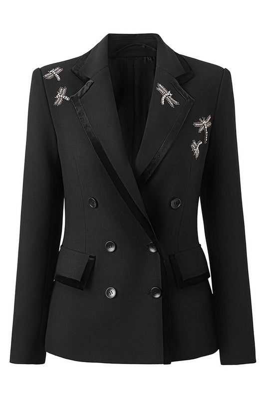 Sparkly Black Notched Lapel Women Prom Blazer with Rhinestones