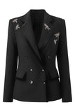 Sparkly Black Notched Lapel Women Prom Blazer with Rhinestones