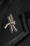 Sparkly Black Notched Lapel Women Prom Blazer with Rhinestones