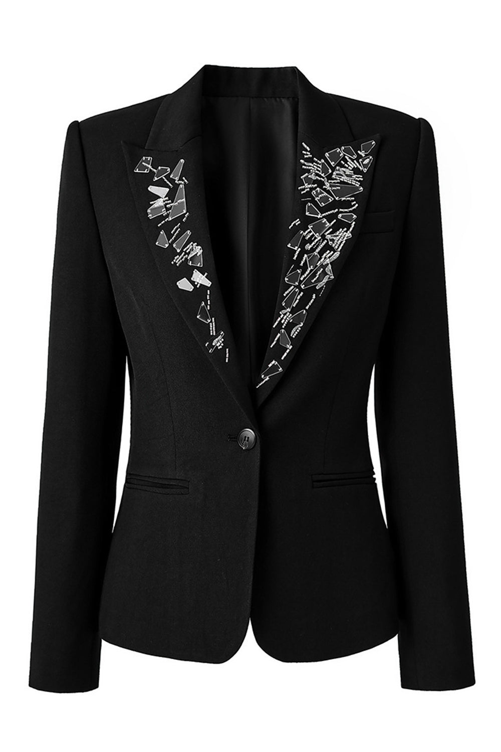 Sparkly Black Beaded Peak Lapel Single Breasted Women Prom Blazer
