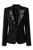 Sparkly Black Beaded Peak Lapel Single Breasted Women Prom Blazer