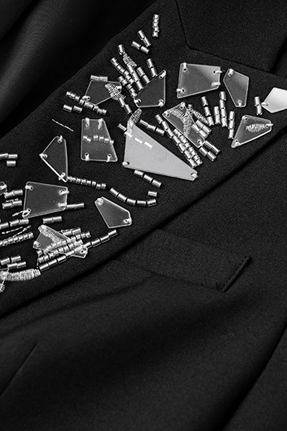 Sparkly Black Beaded Peak Lapel Single Breasted Women Prom Blazer
