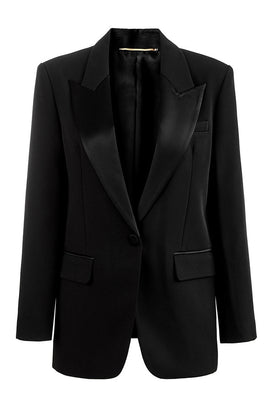 Black Notched Lapel Single Breasted Long Sleeves Women Blazer