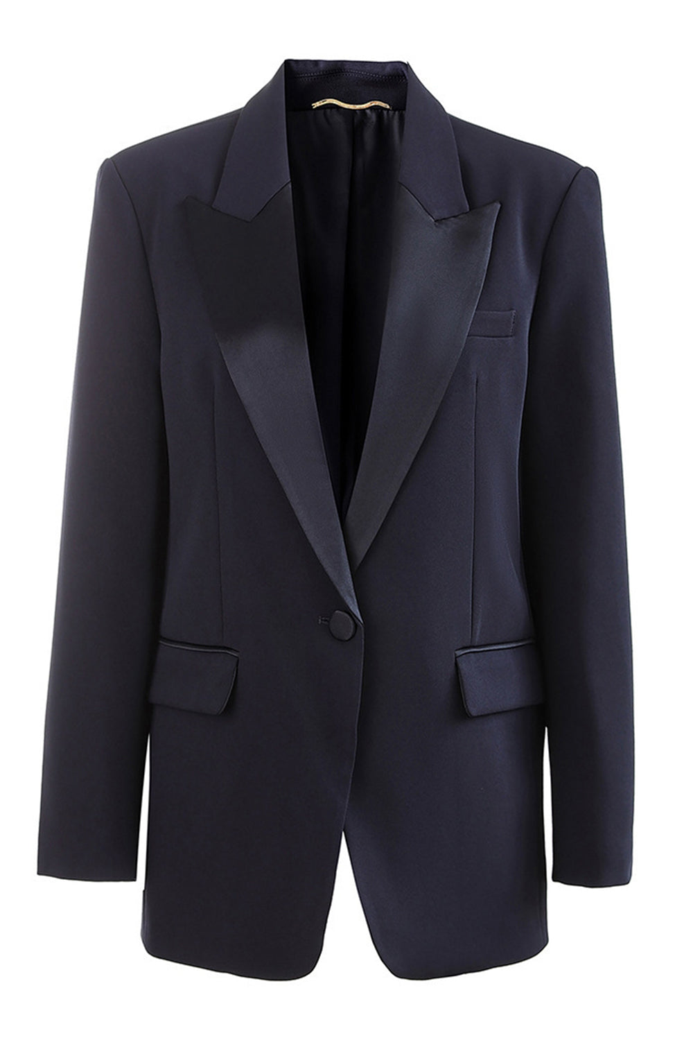 Black Notched Lapel Single Breasted Long Sleeves Women Blazer